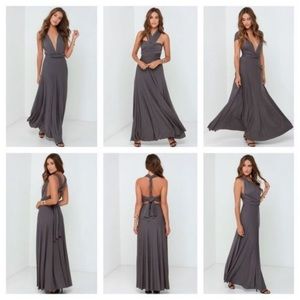 Lulus Tricks of the Trade Dark Grey Maxi Convertible Dress, size L